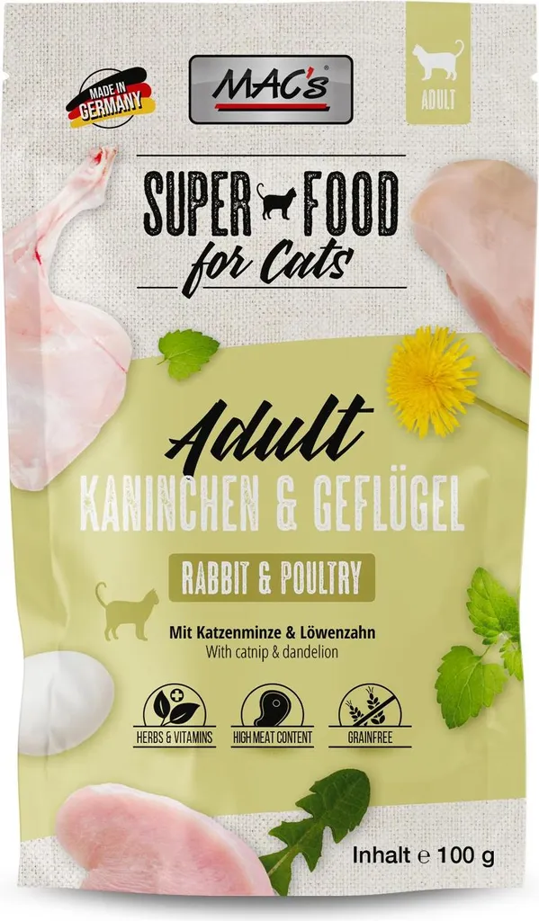 Cibo Umido Gatto MAC's Coniglio e Pollame 100g x 12 - Alta Digeribilità