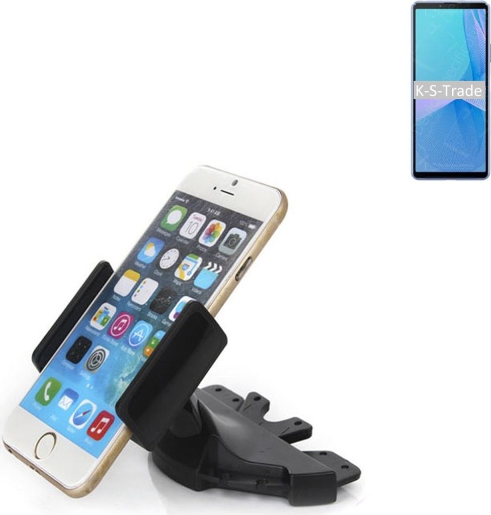 K-S-Trade CD Schlitz Halterung kompatibel mit Sony Xperia 10 III Autohalterung KFZ-Halter Radio Handy Halterung 360° drehbar schwarz