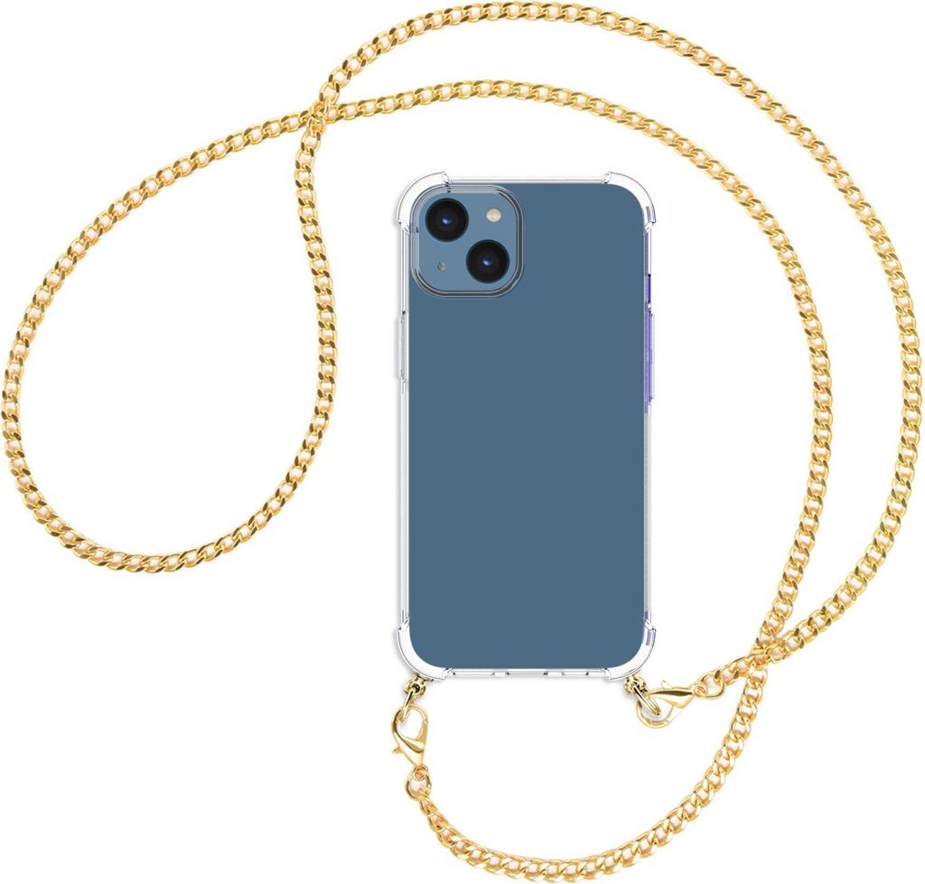 Handykette Backcover-Schutzhülle mit Band (Metall goldfarben) für Apple iPhone 14 (6.1'') - goldfarbene Kette