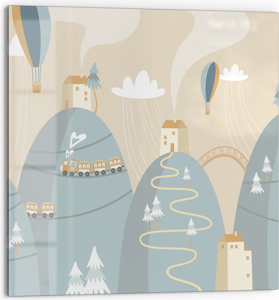 DEQORI Küchenrückwand Glas 60x60 cm 'Luftballonreise' Spritzschutz Bad Rückwand Küche