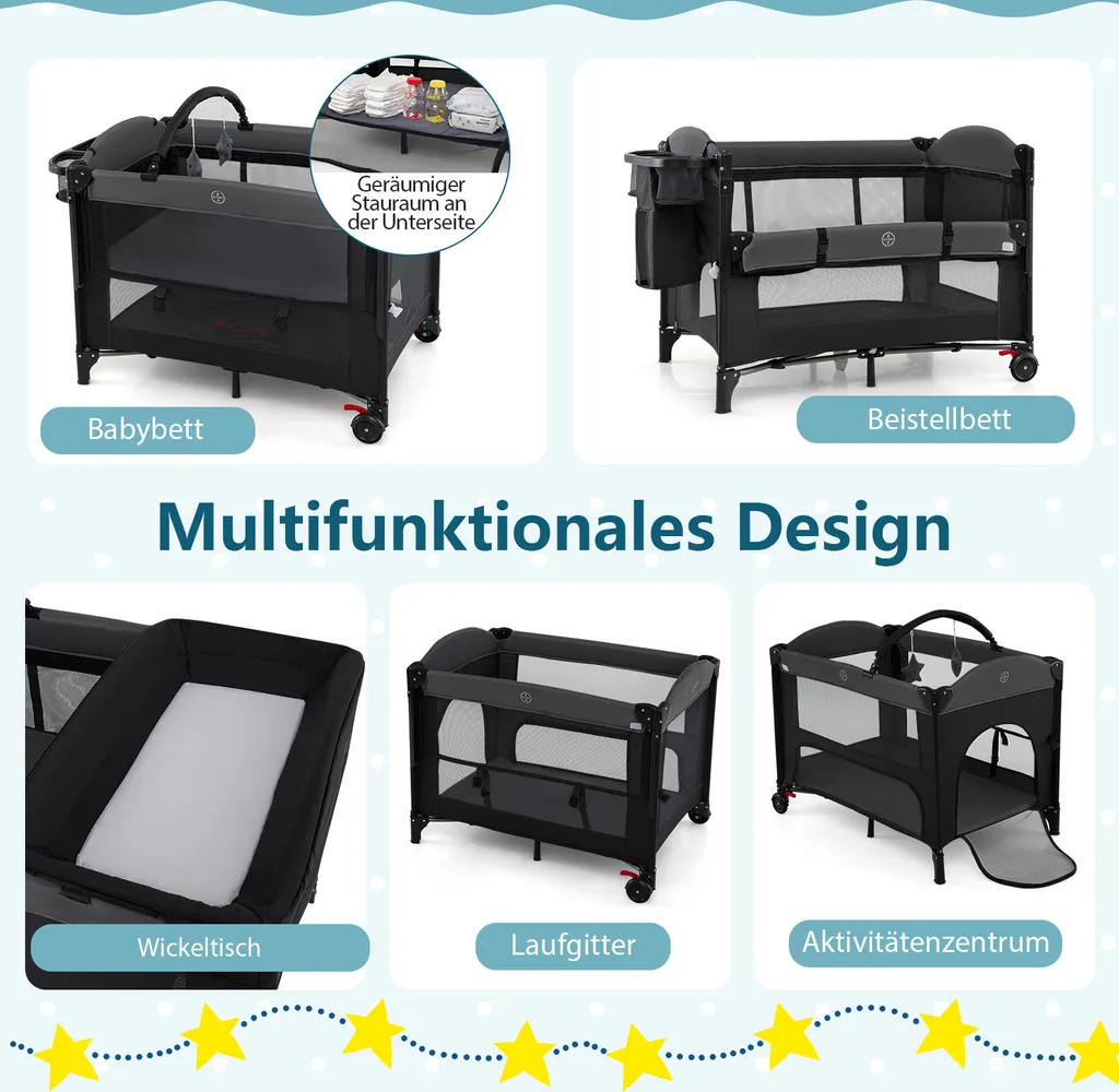Lit bébé pliable gain de place avec table à langer et rangement bas - 5