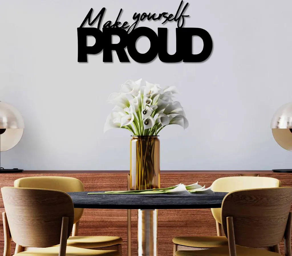 Décoration Murale Métallique Noire Design Lettrage Make Yourself Proud