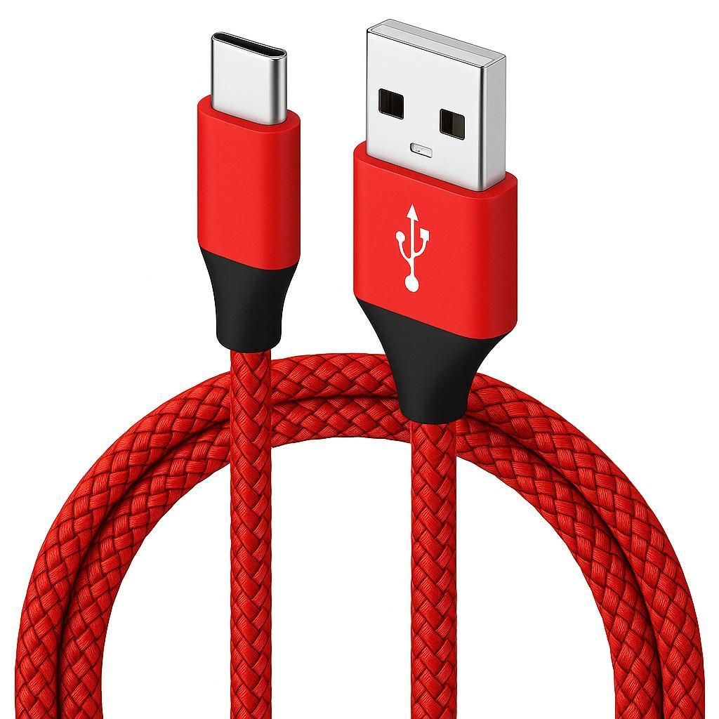 3m Nylon USB-C Kabel Schnellladekabel Datenkabel Handy Huawei Samsung Apple rot