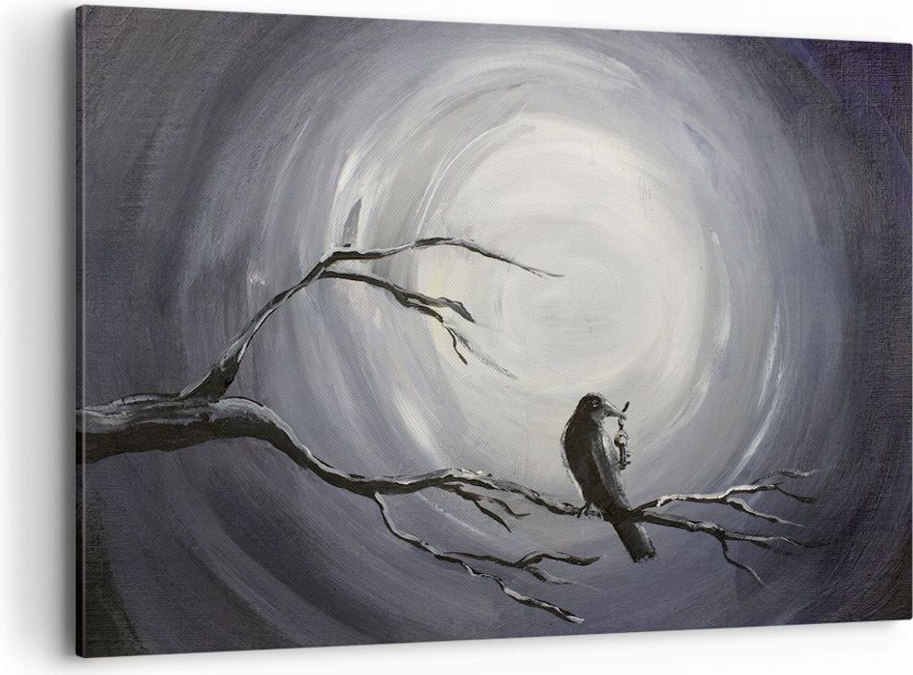 Bild auf Leinwand - Leinwandbild - Vogel Baum modern - 120x80cm - Wand Bild - Wanddeko - Wandbilder - Leinwanddruck - Bilder - Kunstdruck - Wanddek...
