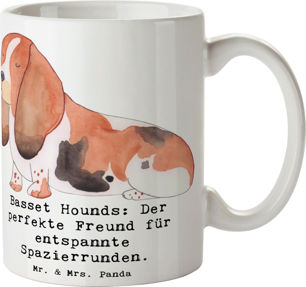 Mr. & Mrs. Panda Tasse Basset Hound Freund - Weiß - Geschenk, sanftes Temperament, Hunderasse, Hunderassen Vielfalt, Becher, Gelassenheit, Kaffeet...