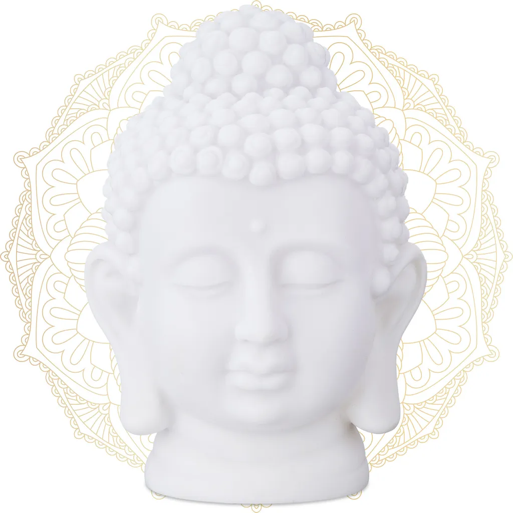 Tête de bouddha en magnésie résistante lot de 4 sculptures zen grises
