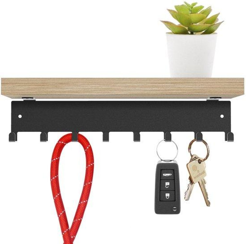 Stahl-Wandzangenhalter mit natürlicher Bambusplatte, Metall-Schlosshalter mit Holz und Haken für Auto, Wohnung, Lagerraum, Schüsselhalter