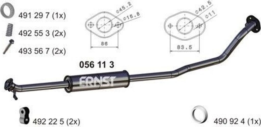ERNST 056113 Mittelschalldämpfer Schalldämpfer für OPEL AGILA (B) (H08) für SUZUKI Splash Schrägheck