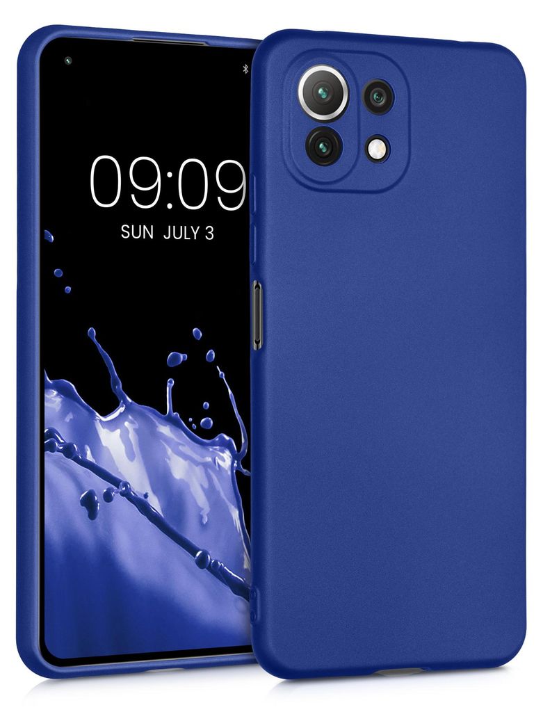 kwmobile Handyhülle für Xiaomi 11 Lite (5G) NE / Mi 11 Lite (5G) Hülle - Silikon Case metallisch schimmernd - Schutzhülle Cover - Metallic Blau