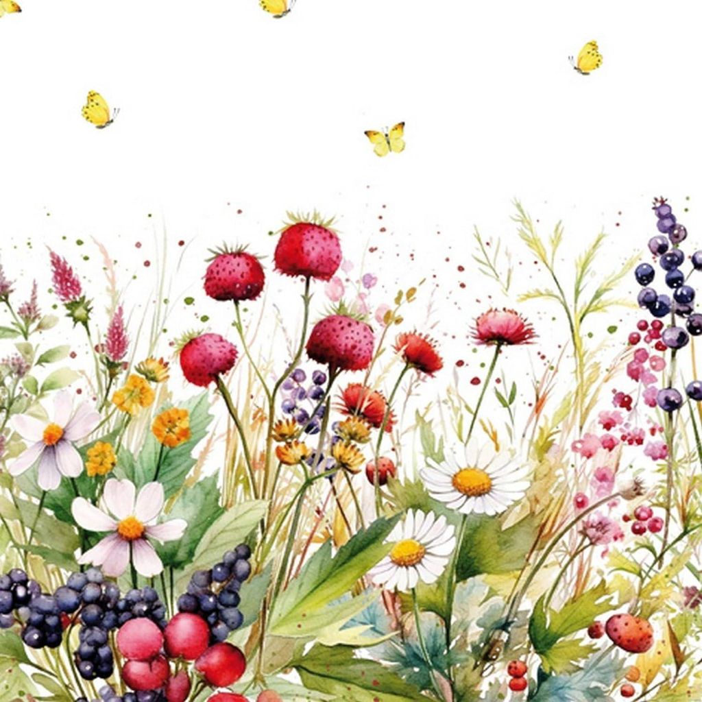 Servietten Papier 33x33cm 3-lagig Blumen und Beeren 20 Produktbild 