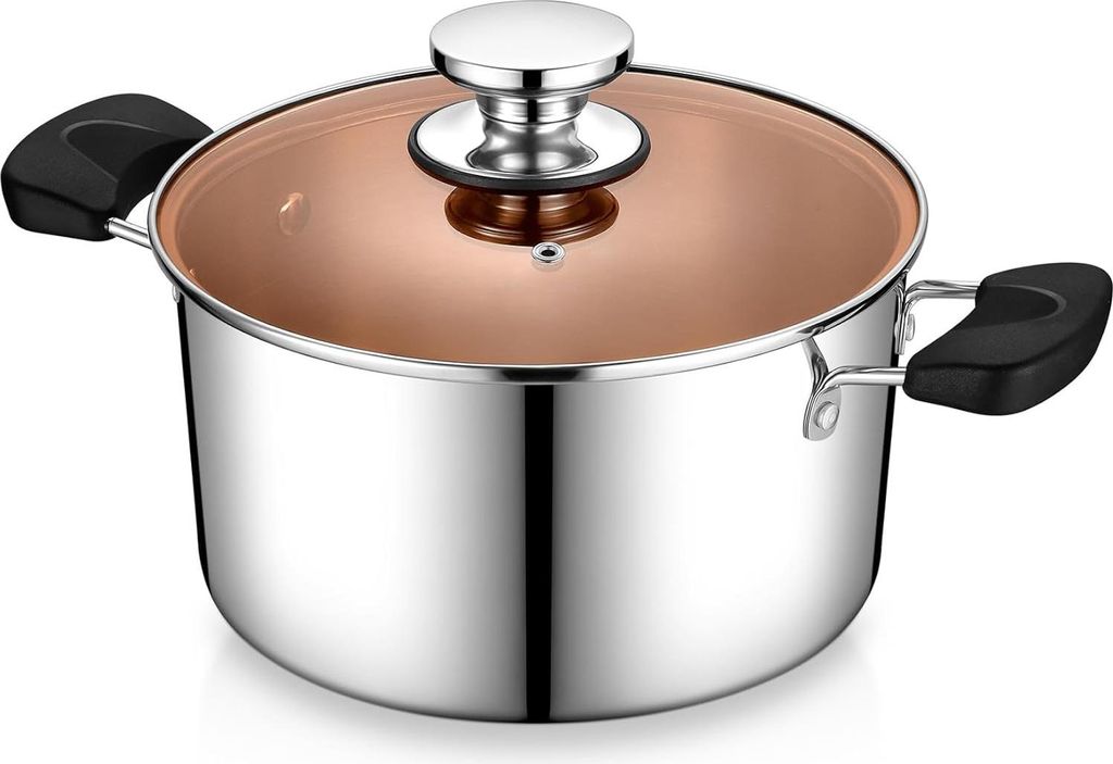 Edelstahl Kochtopf 22 cm - Induktions Suppentopf mit Glasdeckel und Hitzebeständigen Griffen - 4,7 Liter