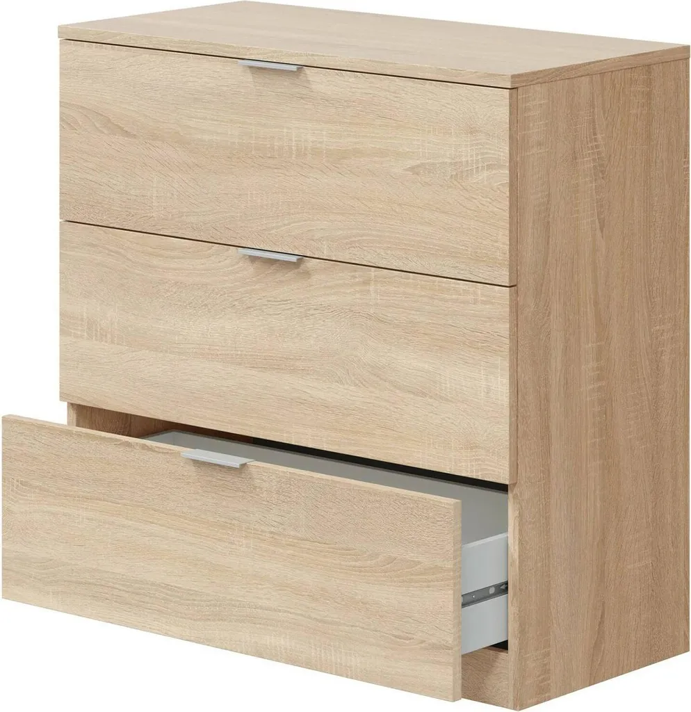 Commode en Bois Chêne Marron 77cm Garbino : Finition Premium 3 Tiroirs