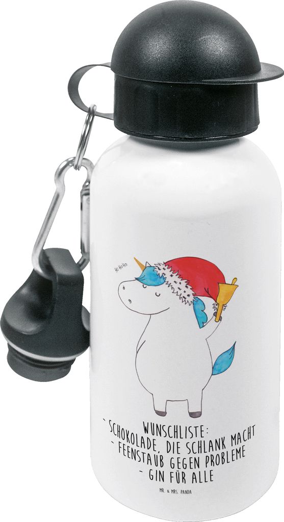 Mr. & Mrs. Panda Wasserflasche Einhorn Weihnachtsmann - Weiß - Geschenk, Einhörner, Nikolaus, Trinkflasche, Wunschliste, Schokolade, Kindergarten...
