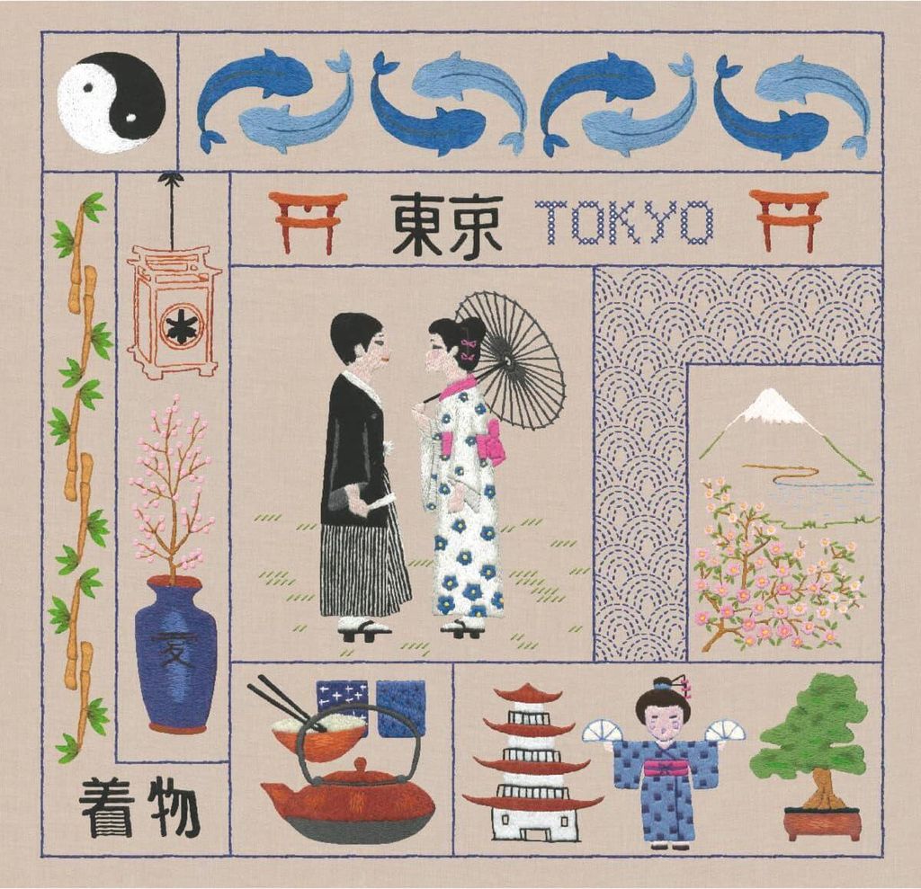 Le Bonheur des Dames Plattstich Stickpackung "Willkommen Tokio", Bild gedruckt, 22x22cm
