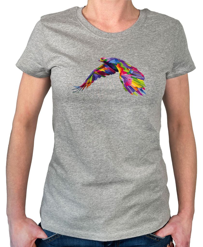 Huuraa Damen T-Shirt Adler Colorful XS Sport Grey Bio Baumwolle Fairtrade Damenshirt Geschenkidee