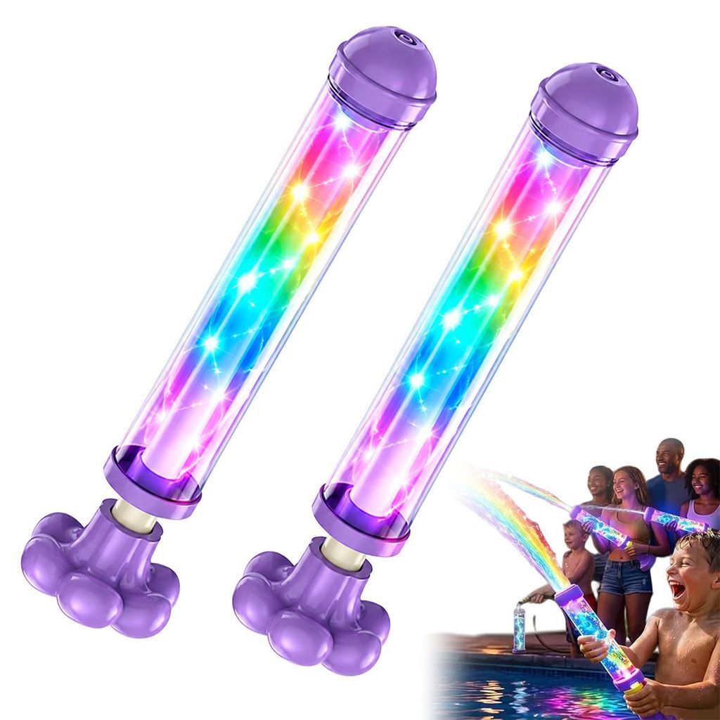 Bunte LED-Wasserpistole, Feuerwerk-Wasserpistole Spielzeug, Feuerwerk, Push-Pull Wasserspielzeug, für Poolparty und Outdoor-Wasserspiele, 2er Set