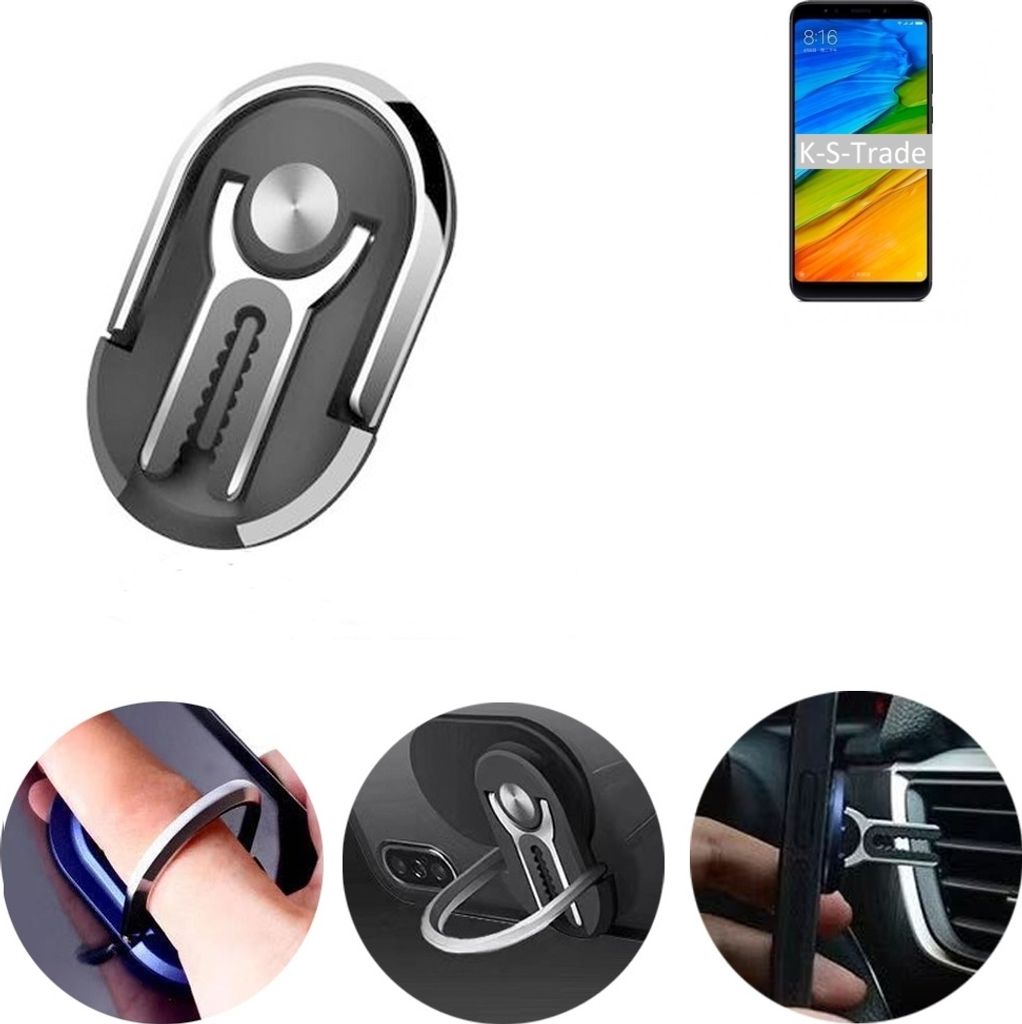 K-S-Trade 3in1 Smartphone-Ring Handy-Ring kompatibel mit Xiaomi Redmi 5 Fingerhalterung Handyring Tischständer Lüftungsgitter-Halterung Tisch
