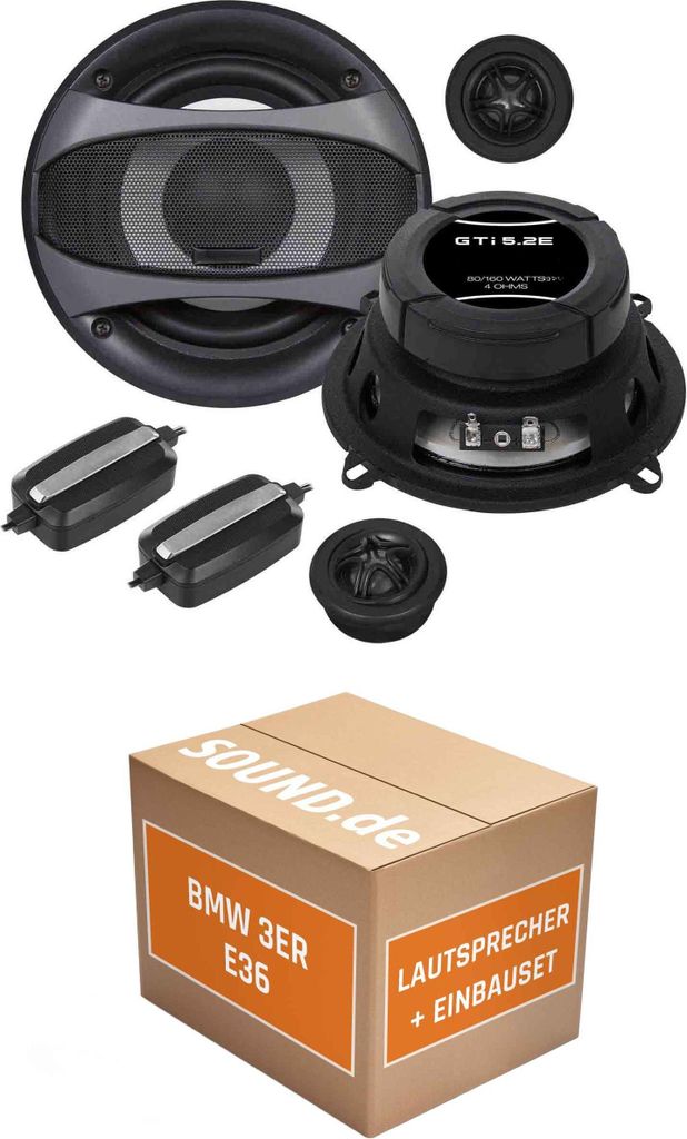 Lautsprecher Boxen Einbaupaket vorne Crunch GTi5.2E passend für BMW 3er E36 + Limousine | 2x Tief-Mitteltöner 2x Hochtöner