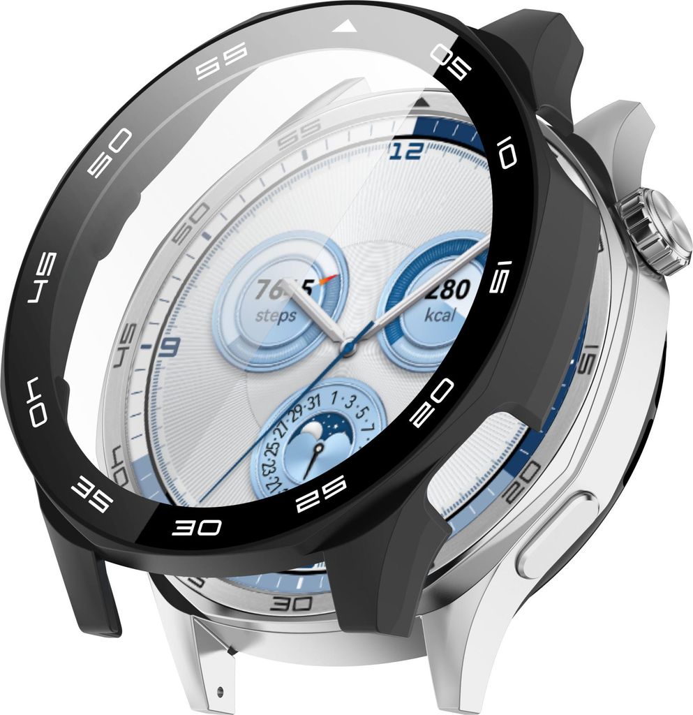 Strap-it Hart-PC-Schutzhülle - Hülle mit Glas-Displayschutzfolie, passend für Huawei Watch GT 5 - 46 mm (schwarz)