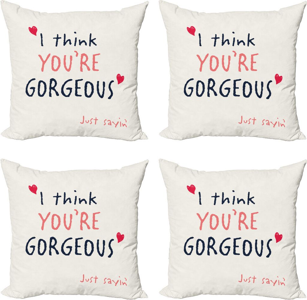 ABAKUHAUS Sprichwort Kissenbezug Set (4 Stück), Valentinstag Slogan, Moderner Doppelseitiger Digitaldruck, 45 cm x 45 cm, Coral Vermilion Schwarz