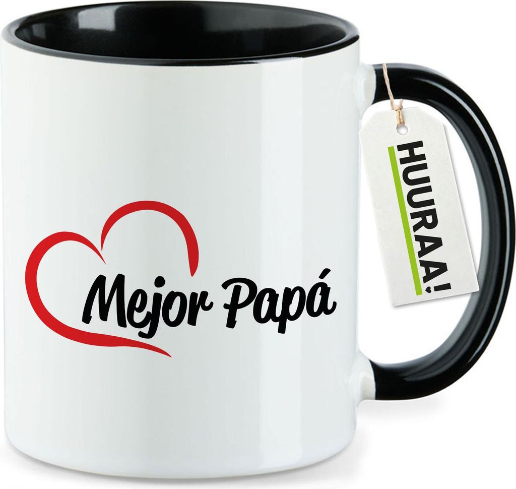 Huuraa Kaffeetasse Mejor Papá Corazón 330ml Schwarz Keramik Kaffeebecher Geschenkidee