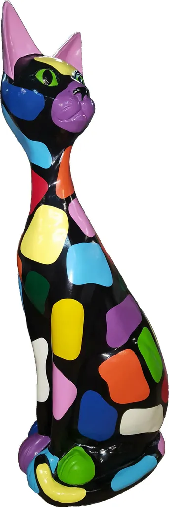 Statue Chat Multicolore 95 cm - Sculpture Designer en Résine de Luxe
