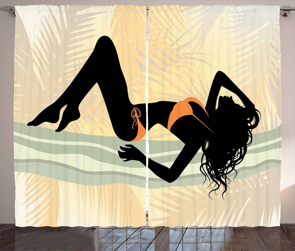 ABAKUHAUS Pin up Girl Rustikaler Gardine, Gelockte Dame, Schlafzimmer Kräuselband Vorhang mit Schlaufen und Haken, 280 x 245 cm, Pale Orange Blau ...