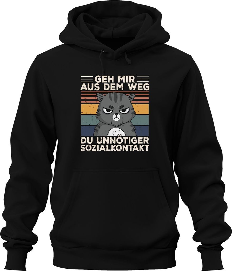 Geh mir aus dem Weg Sozialkontakt Katzenmotiv Introvertiert Uni Hoodie Kapuzenpullover, Schwarz, XXL