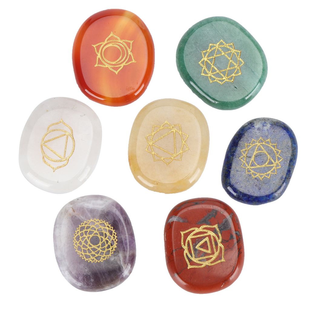 Chakra-Steine,7 Chakra-Steine,Chakra-Steine S et,Chakra-Steine mit Etui,Sammlungsbedarf,Bastelzubehör