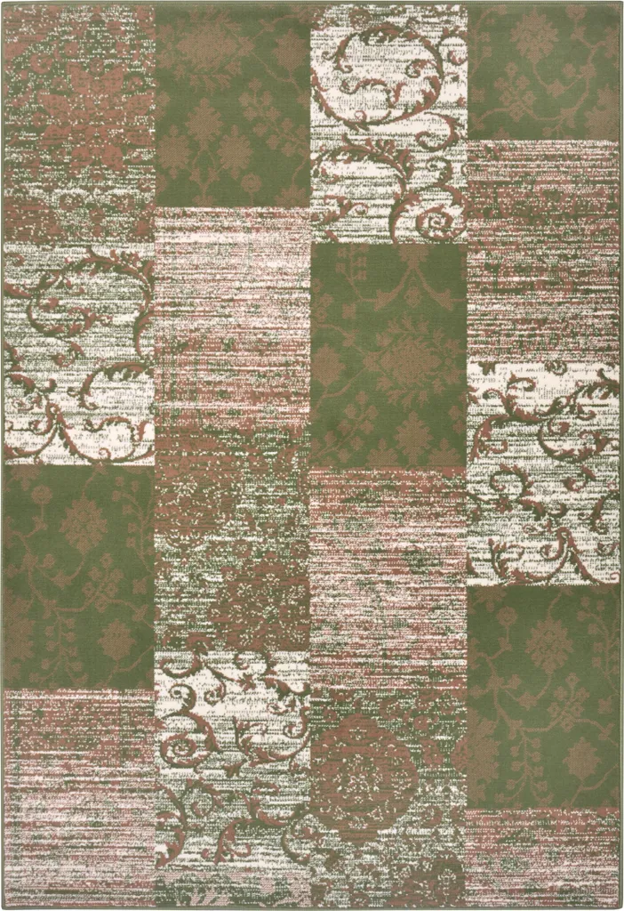 Tapis design Gloria Bloques motif blocs vert et crème facile d'entretien