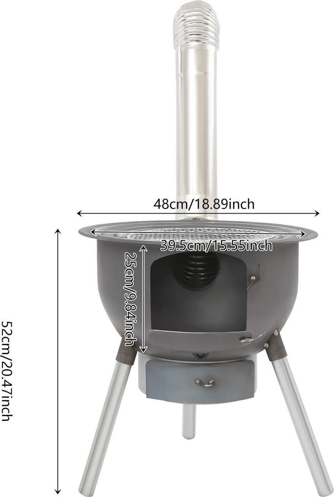 Holzofen - 3-in-1 Outdoor Grill und Feuerstelle - 3 Wok-Ringe für 27–50 cm Töpfe - 1,2 mm Stahl - Für Camping, Garten, Terrasse - Schwarz