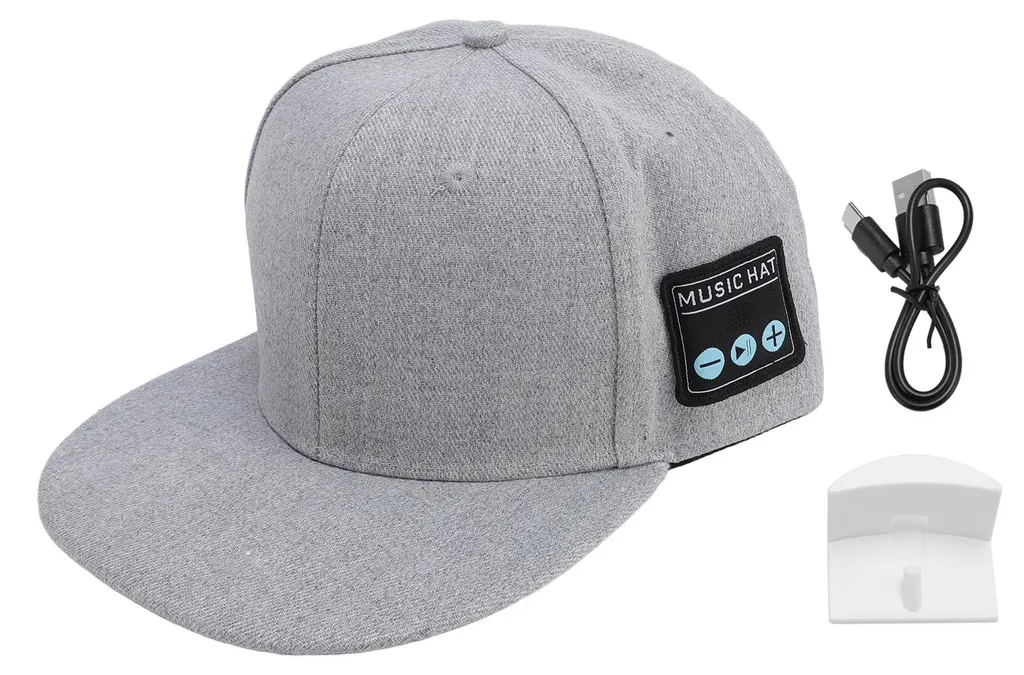 Casquette Bluetooth sport audio stéréo sans fil rechargeable gris clair