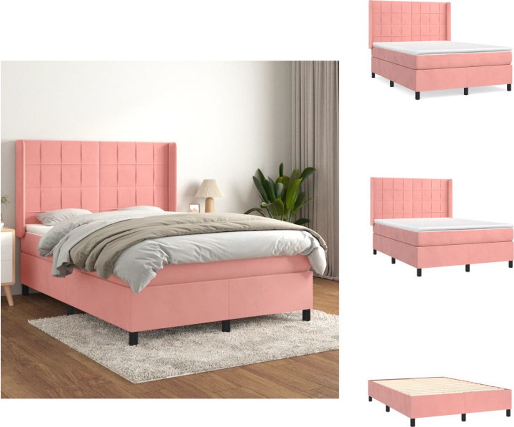 vidaXL Boxspringbett mit Matratze Rosa 140x190 cm Samt - Betten & Bettgestelle
