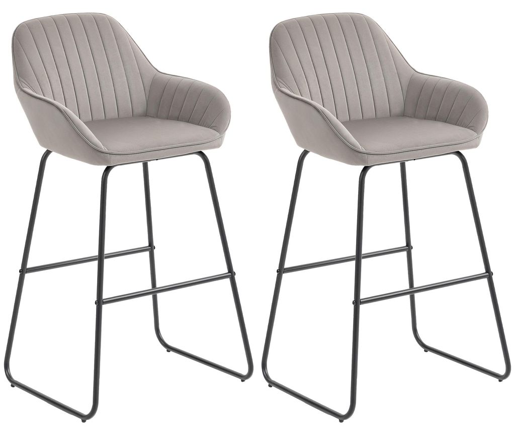 HOMCOM Barhocker 2er Set, Gepolstert Barstuhl mit Fußstütze, Lehne, Samtoptik