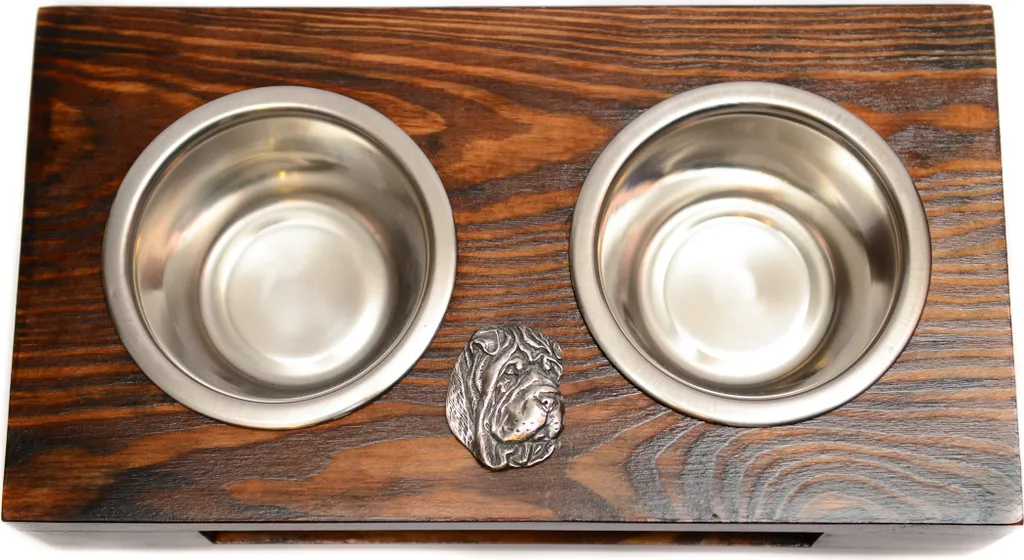 Shar Pei Supporto Ciotole Legno Art-Dog | Set Acciaio Inox Cane