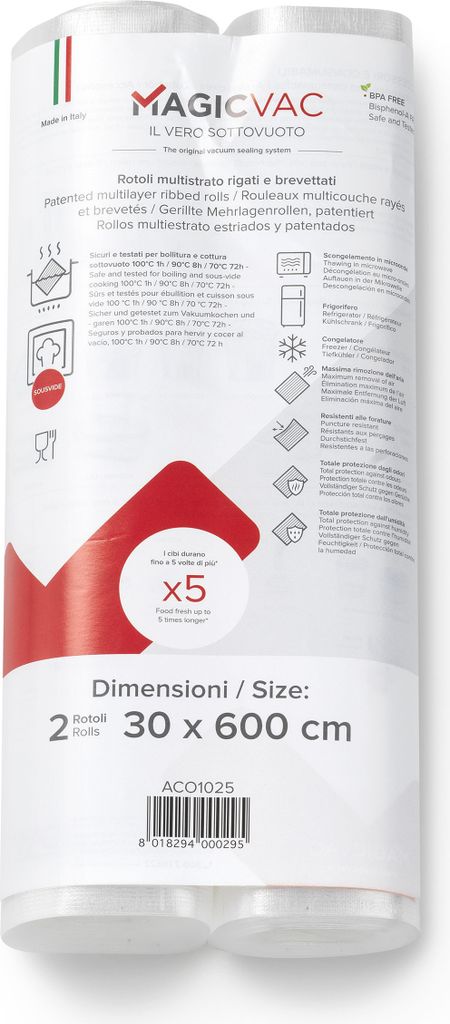 MagicVac 2 Vakuumierfolienrollen mit Label 30 cm x 6 m