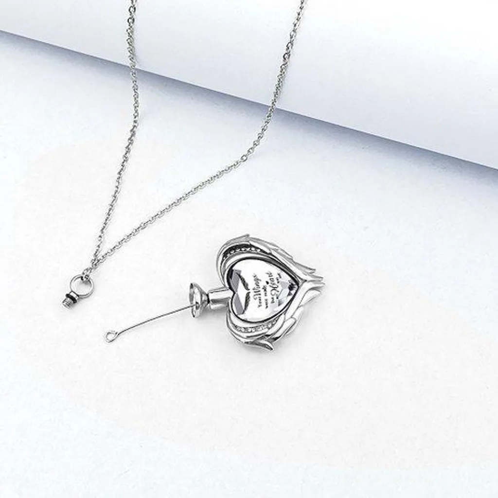 CHENGHONG Urna pendente in argento 925 urne catena per ceneri ciondolo ali d'angelo collana cuore regali per le donne cani…, /, Argento sterling, Nessuna pietra preziosa