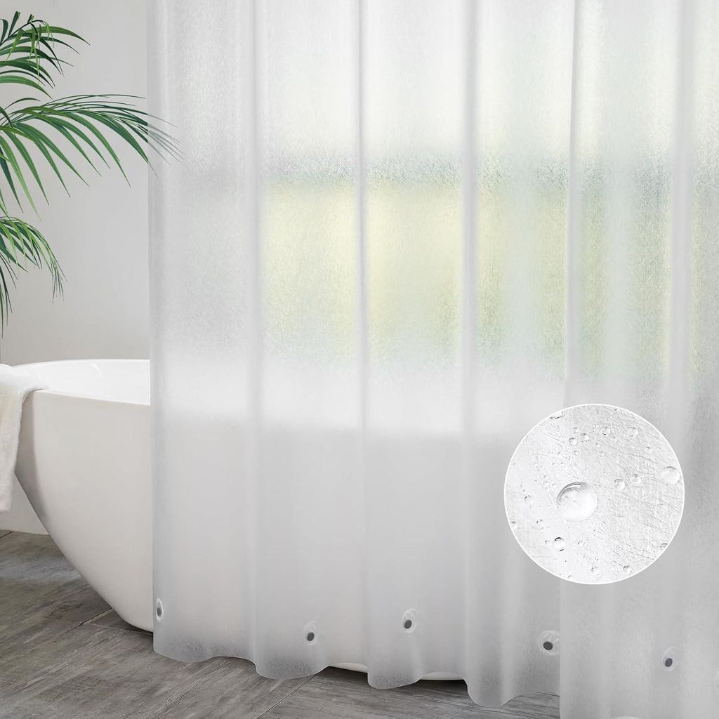 Duschvorhang 200x200 Transparent Weiß mit 5 Gewicht Magnete Produktbild 