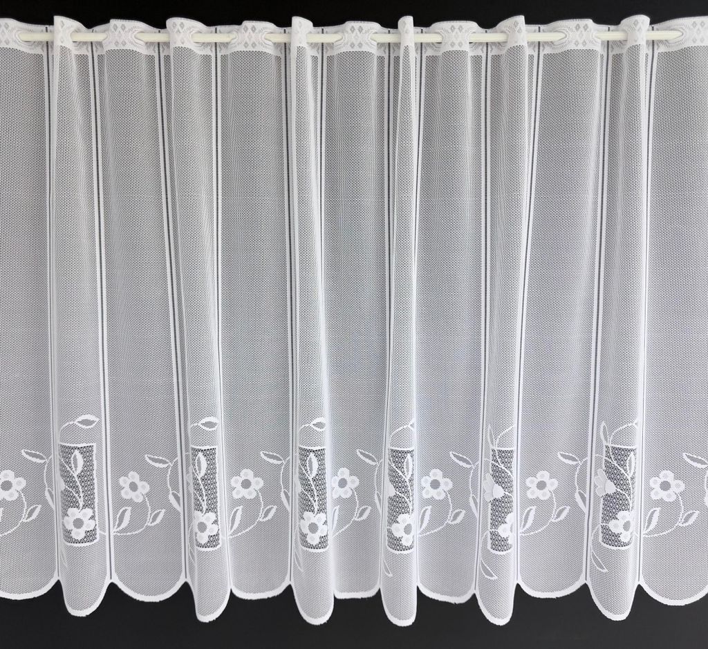 Gardinen Kranzusch Scheibengardine grafisch Blume 90x76,8 cm H/B weiß Bistrogardine Vorhang Küche 1er Pack