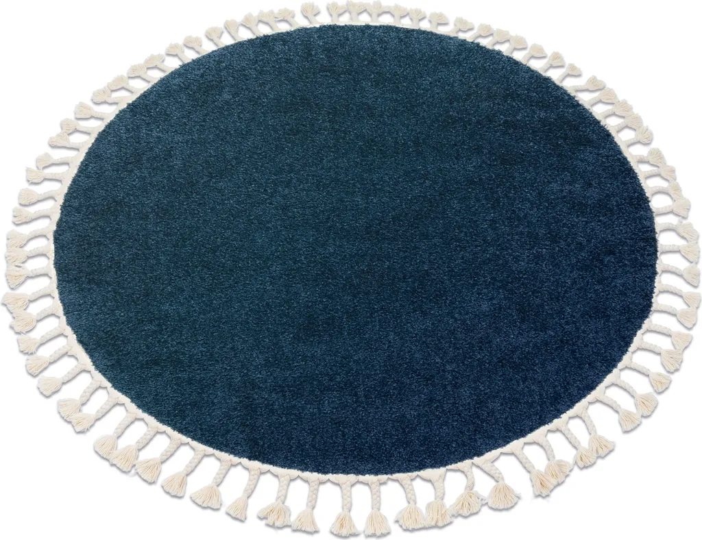 Grand Tapis Rond Bleu Marine 160cm - Tapis de Salon Shaggy Berbère à Franges