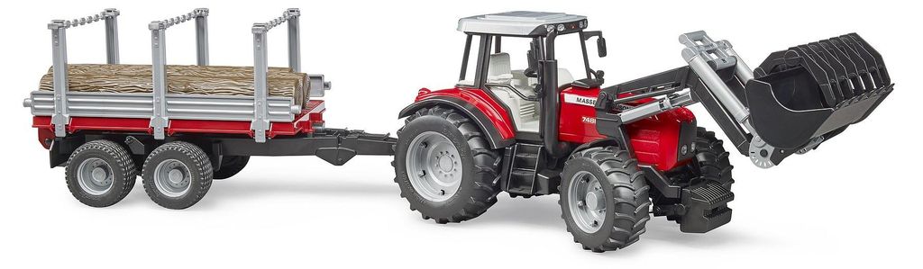 BRUDER Massey Ferguson + Frontlader, Holztransporthänger, Produktbild 