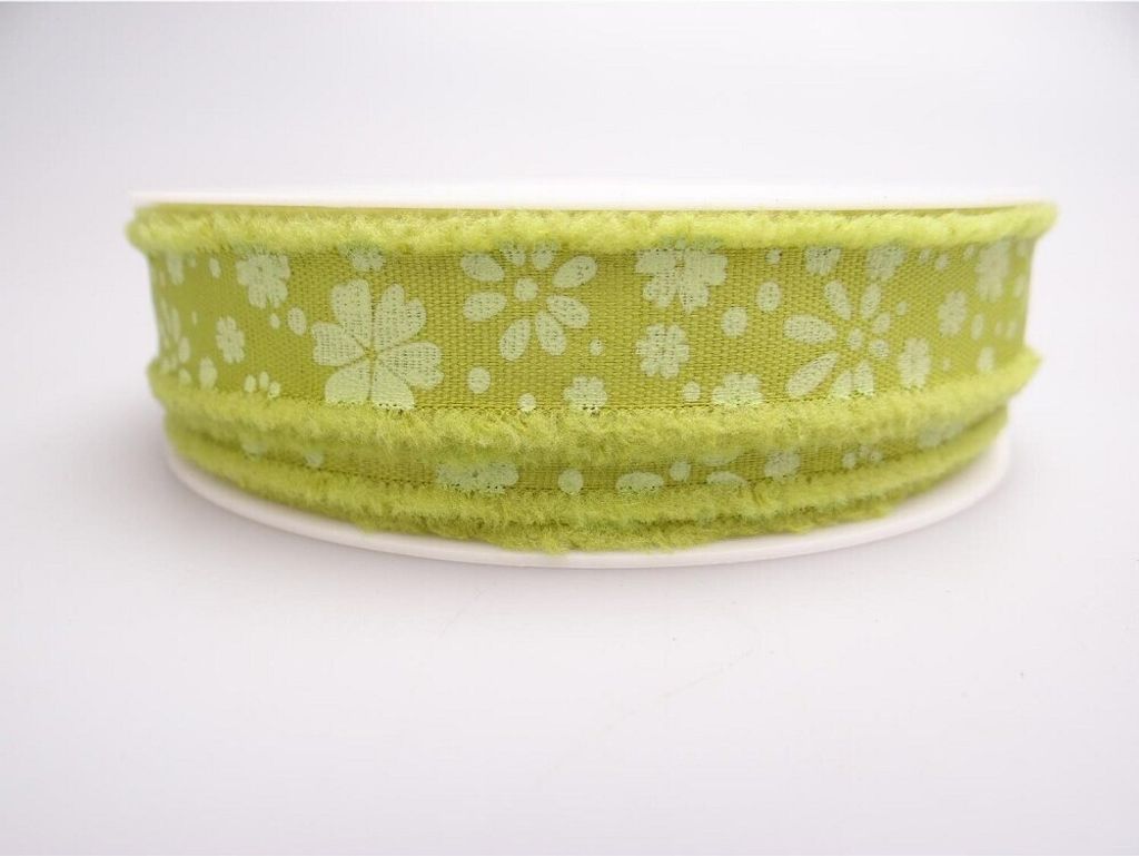 Schleifenband (1m = 0,63EUR) Dekoband BLÜMCHEN, grün, 18mm, 20m Rolle