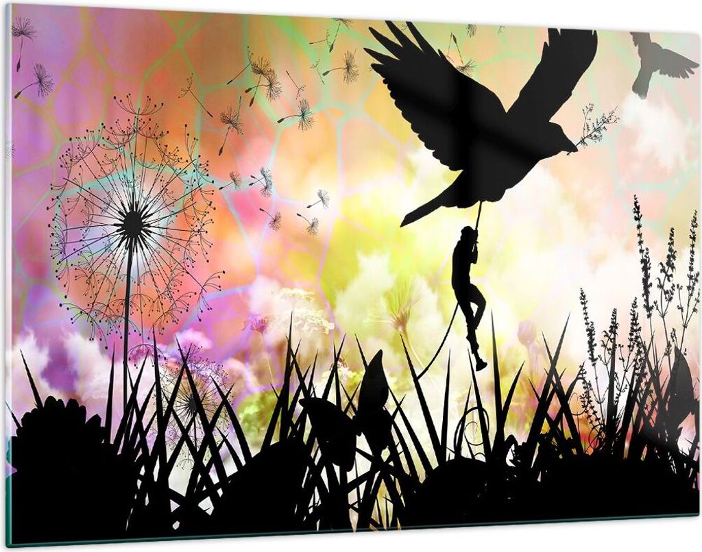 Bilder auf glas - künstlerisch Charakter Wolke Blume - 120x80cm - Glasbilder - Wandbilder - Kunstdruck - Wanddekoration aus Glas - Glas Bilder - W...