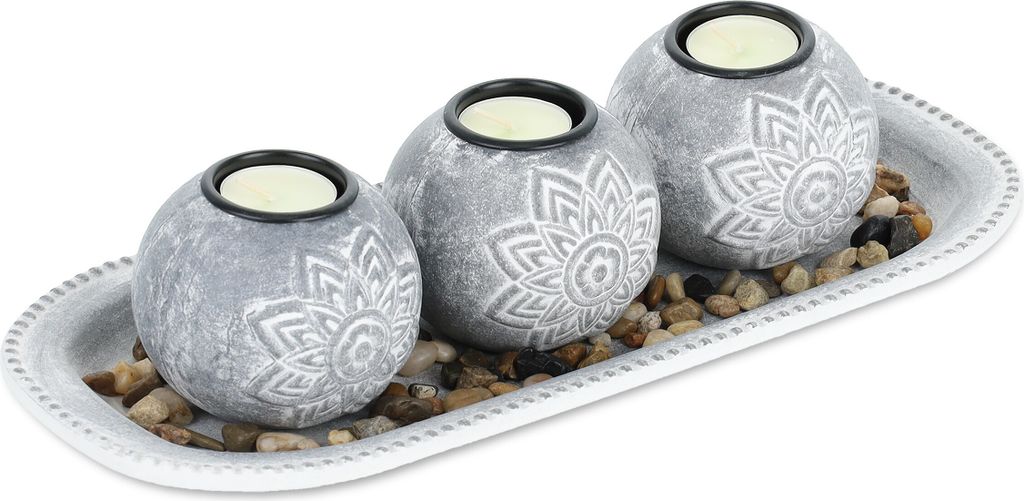 relaxdays Florale Teelichthalter mit Tablett Produktbild 