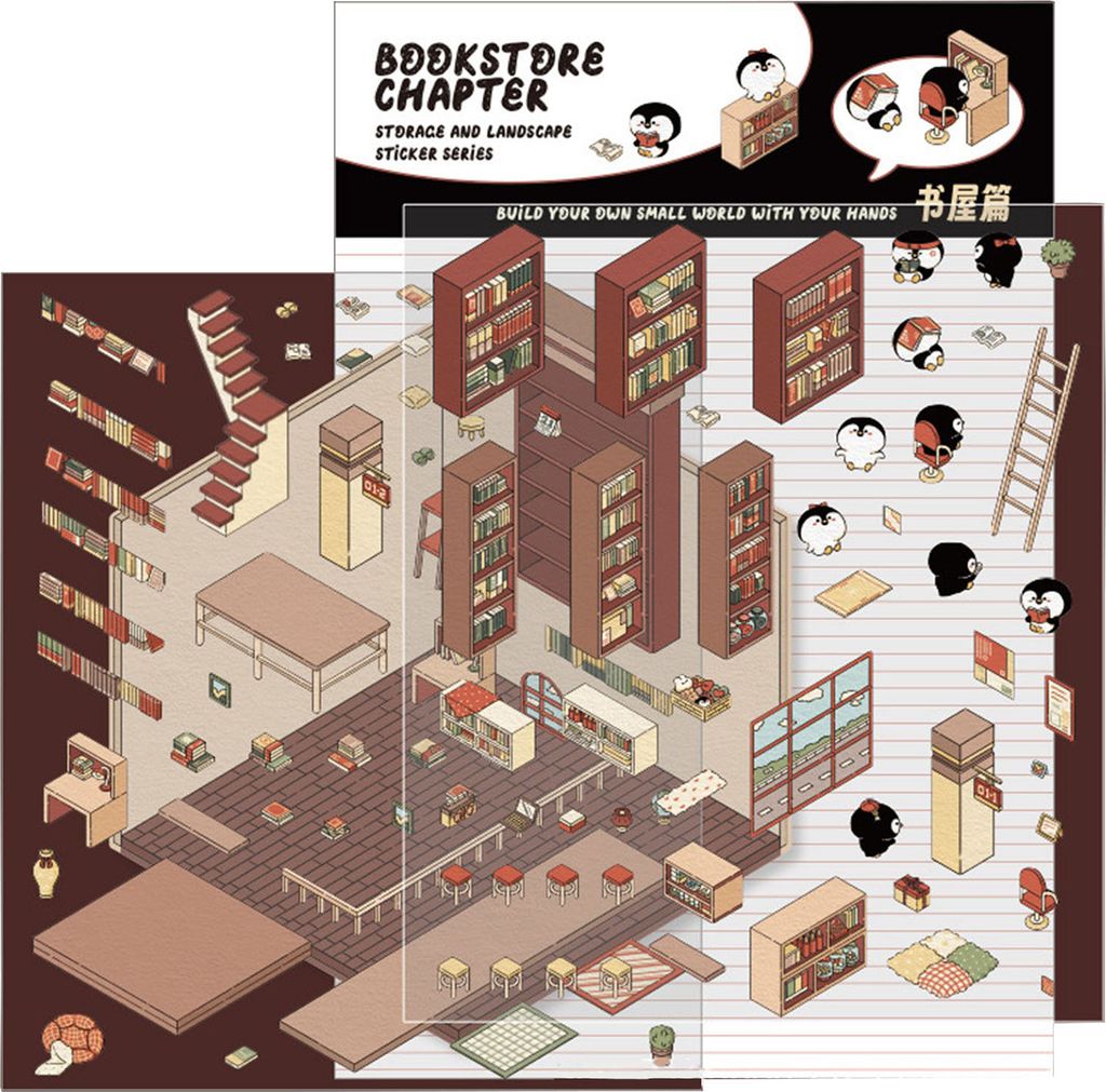 DIY 3D-Hausaufkleber, Supermarkt-Thema, wiederverwendbare Aufkleber, Stressabbau, Café, Buchhandlung, Restaurant-Szene, Aufkleber mit Pinzette