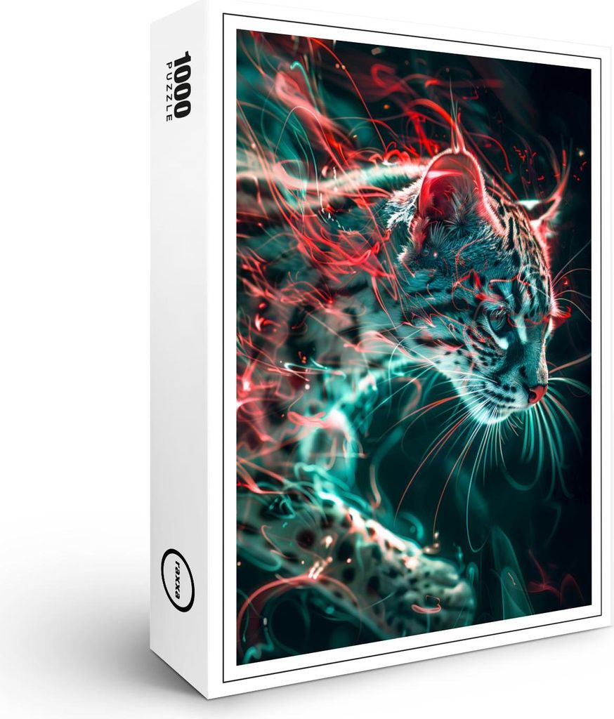 raxxa Premium-Puzzle "Turquoise Red Neon Fishing Cat Light", 1000 Teile