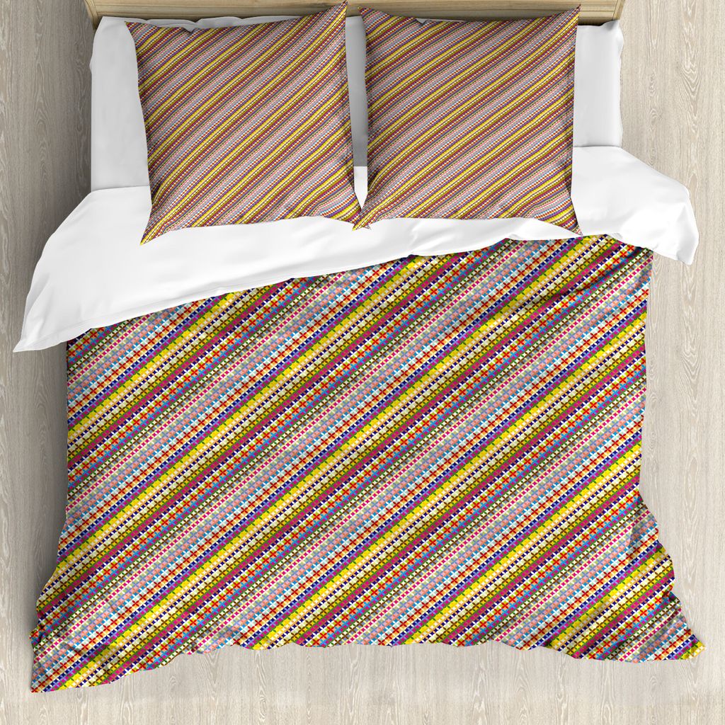 ABAKUHAUS Abstrakt Bettbezug, Blume des Lebens Stripes, Milbensicher Allergiker geeignet mit Kissenbezügen, 155 cm x 220 cm - 80 x 80 cm, Mehrfarbig