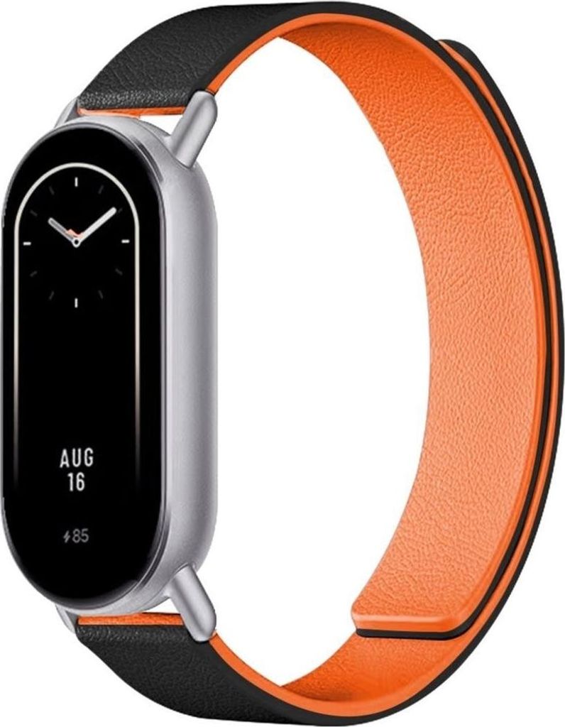 INF Dual-Color Kona Leder Magnetband für Xiaomi Mi Band 8/9/10 Schwarz Orange