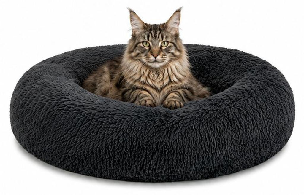 lionto Donut Katzenkissen, rundes Bett mit Plüschbezug & Produktbild 