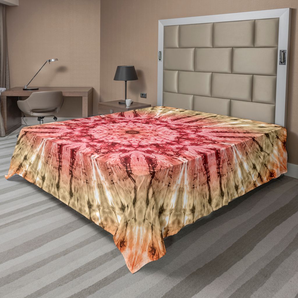 ABAKUHAUS Batik Bettlaken, Gradient Circle Batik-Muster mit Spektralfalten und Distressed Spots Image Print, weiches bequemes oberes Bettlaken für...